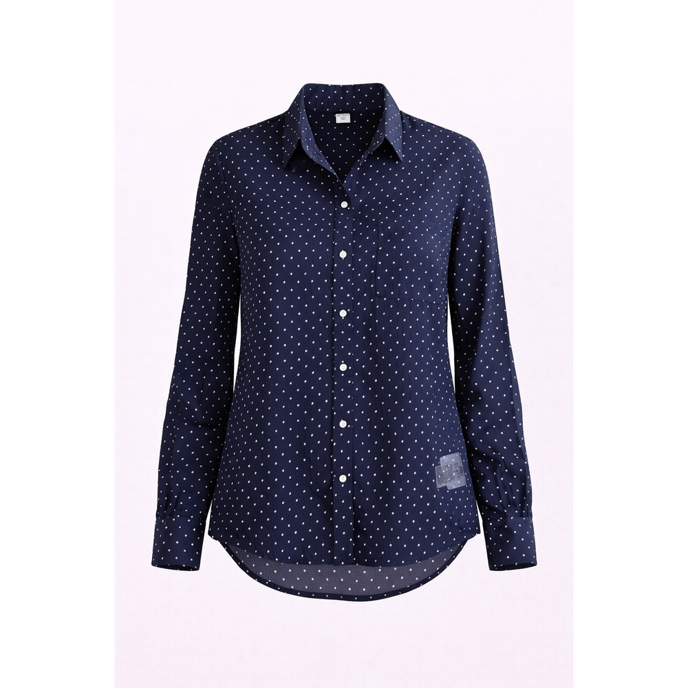 Old Navy Womens NWT Navy Blue Polka Dot‎ Button Down Shirt M Tall